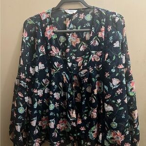 Time and Tru Navy Floral Blouse